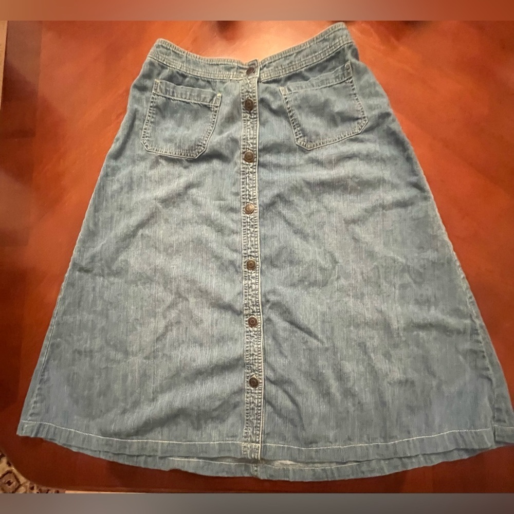 Vintage Chaps Blue Denim Maxi Jean Skirt Size 6 Lightweight Cotton Button Front
